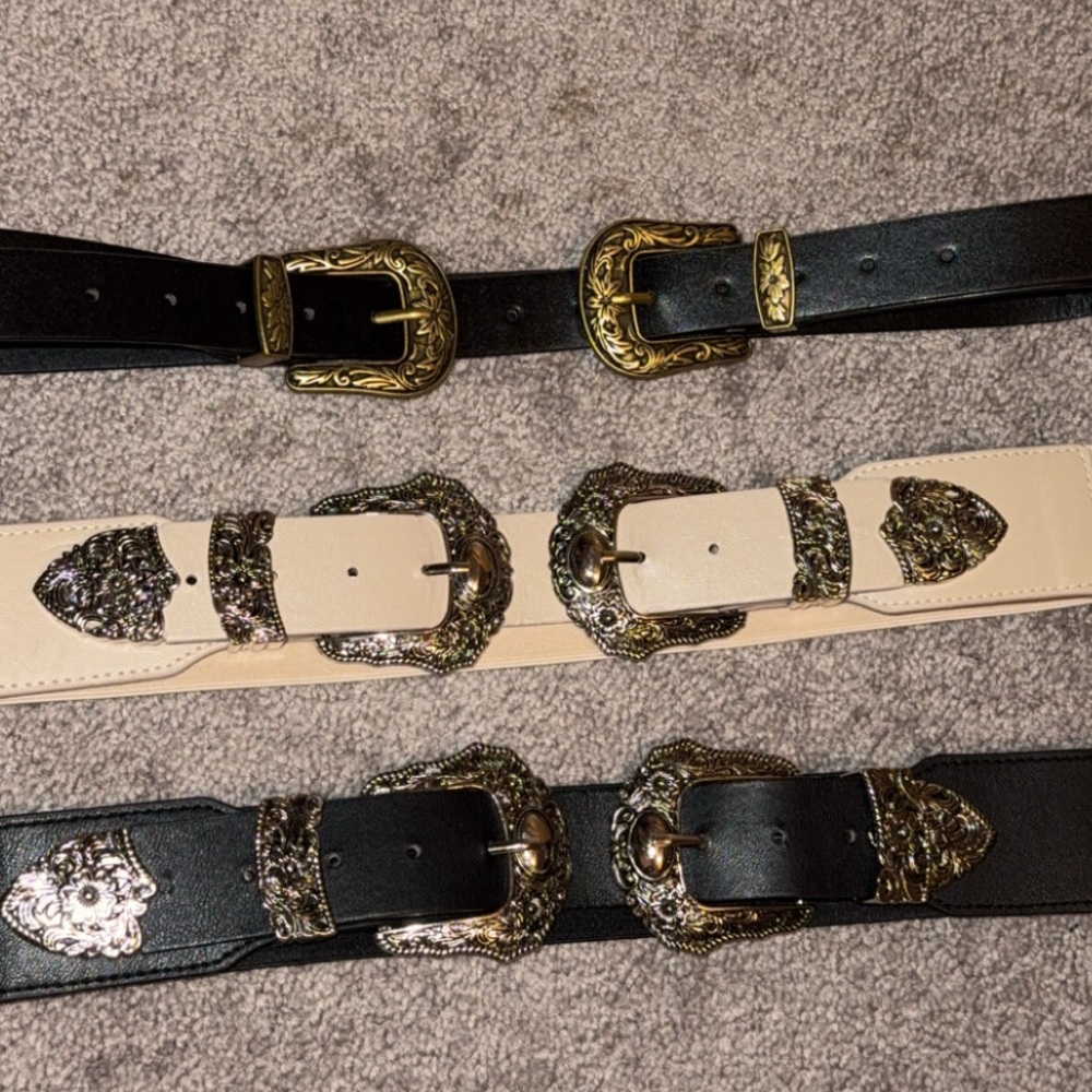 Women’s Western Double Buckle Waist Belts - Black & Cream